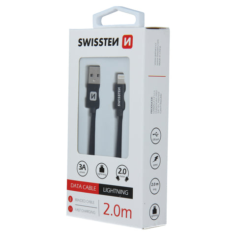 Swissten Textile Lightning Cable - 71523301 - 2m - Black