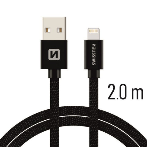 Swissten Textile Lightning Cable - 71523301 - 2m - Black