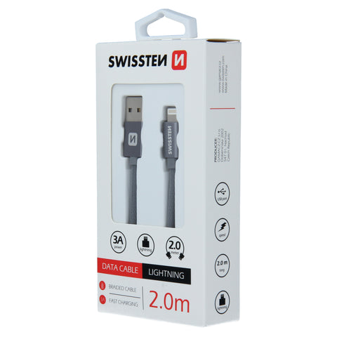 Swissten Textile Lightning Cable - 71523302 - 2m - Grey