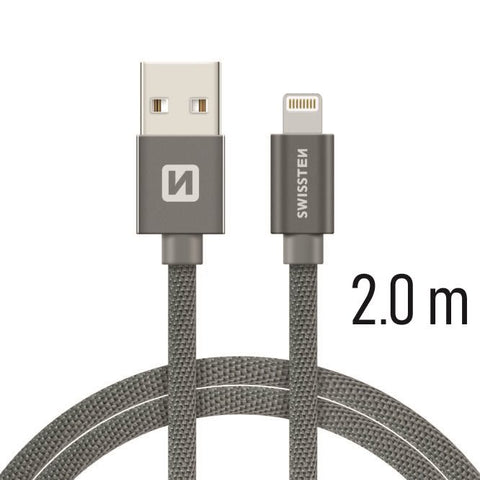 Swissten Textile Lightning Cable - 71523302 - 2m - Grey