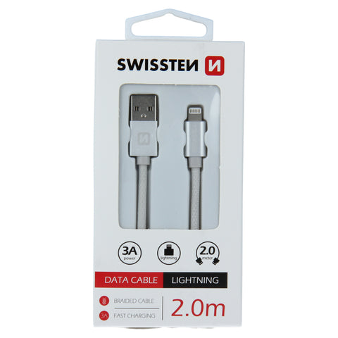 Swissten Textile Lightning Cable - 71523303 - 2m - Silver
