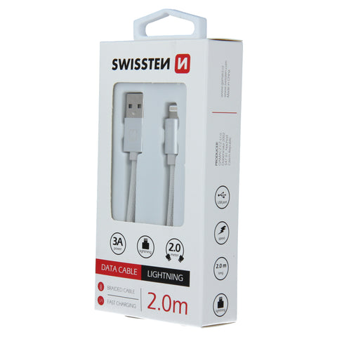 Swissten Textile Lightning Cable - 71523303 - 2m - Silver