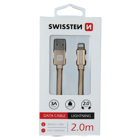 Swissten Textile Lightning Cable - 71523304 - 2m - Gold