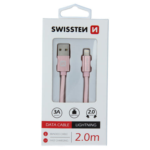 Swissten Textile Lightning Cable - 71523305 - 2m - Rose Gold