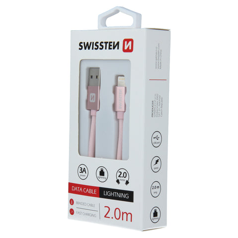 Swissten Textile Lightning Cable - 71523305 - 2m - Rose Gold
