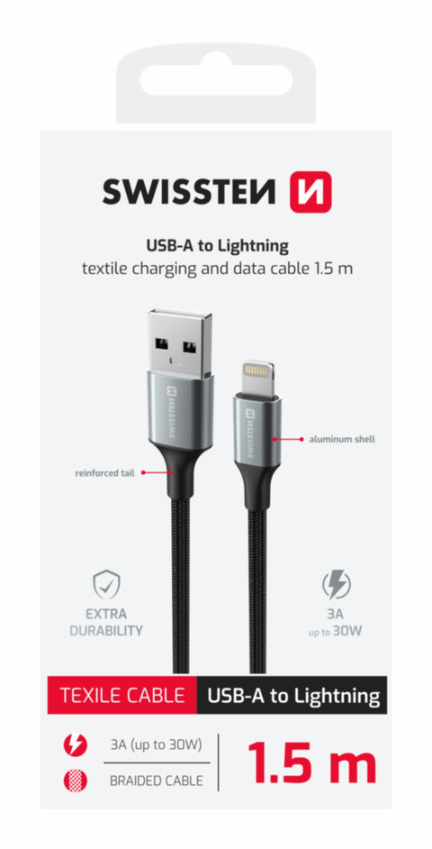 Swissten Textile II Lightning Cable - 71523309 - 1.5 Meter - Black