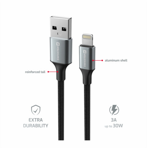 Swissten Textile II Lightning Cable - 71523309 - 1.5 Meter - Black