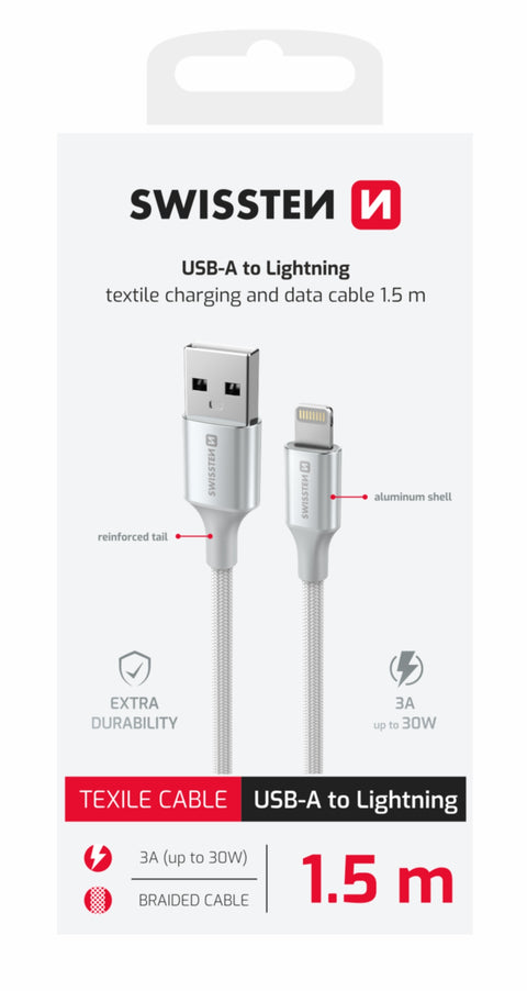 Swissten Textile II Lightning Cable - 71523310 - 1.5 Meter - White