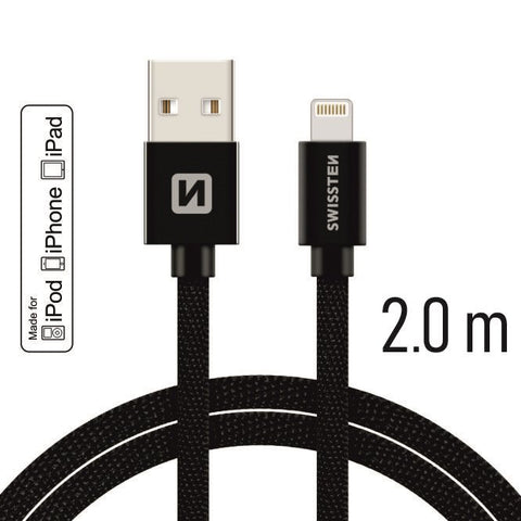 Swissten Textile MFI Lightning Cable - 71524301 - 2m - Black