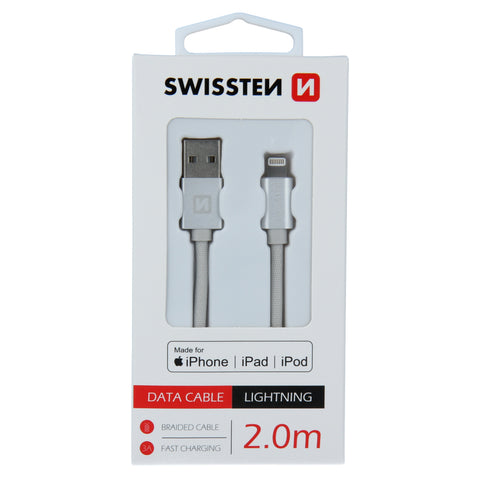 Swissten Textile MFI Lightning Cable - 71524303 - 2m - Silver