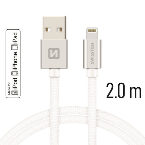 Swissten Textile MFI Lightning Cable - 71524303 - 2m - Silver