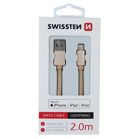 Swissten Textile MFI Lightning Cable - 71524304 - 2m - Gold