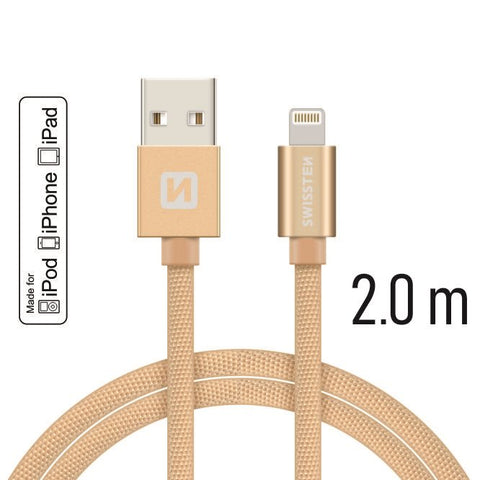 Swissten Textile MFI Lightning Cable - 71524304 - 2m - Gold