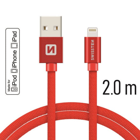 Swissten Textile MFI Lightning Cable - 71524306 - 2m - Red