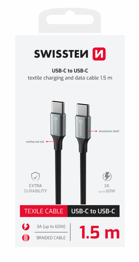 Swissten Textile II Type-C USB Cable - 71528203 - 1.5 Meter - Black