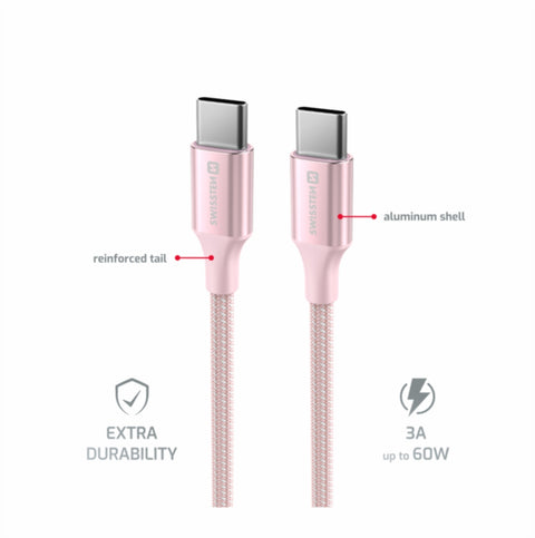 Swissten Textile II Type-C USB Cable - 71528205 - 1.5 Meter - Pink