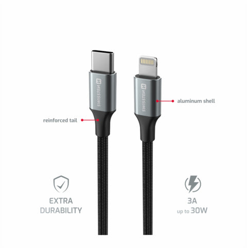 Swissten Textile II USB-C To Lightning Cable - 71529203 - 1.5 Meter - Black