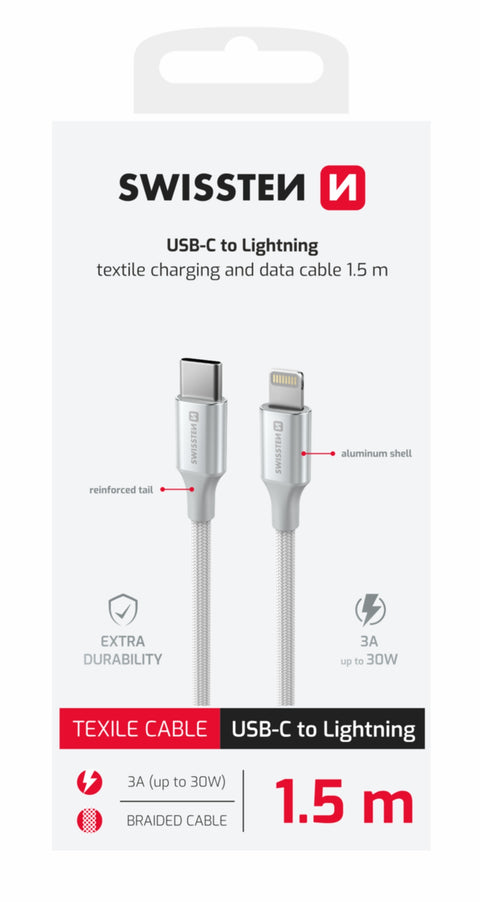 Swissten Textile II USB-C To Lightning Cable - 71529204 - 1.5 Meter - White