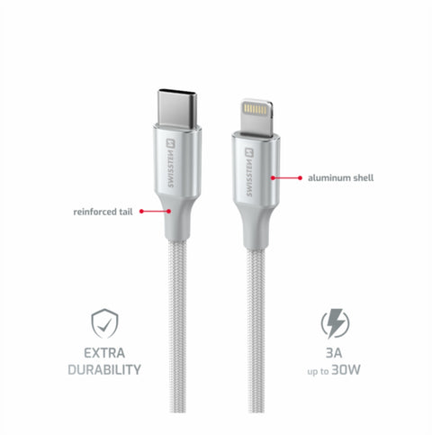 Swissten Textile II USB-C To Lightning Cable - 71529204 - 1.5 Meter - White