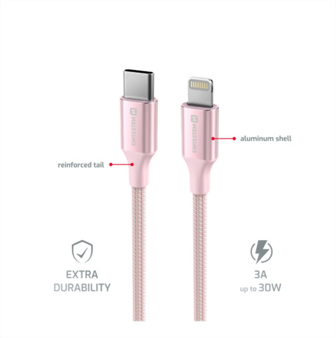Swissten Textile II USB-C To Lightning Cable - 71529205 - 1.5 Meter - Pink