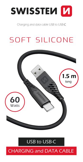 Swissten Soft Silicone Type-C USB Cable (60W) - 71531010 - 1.5m - Black