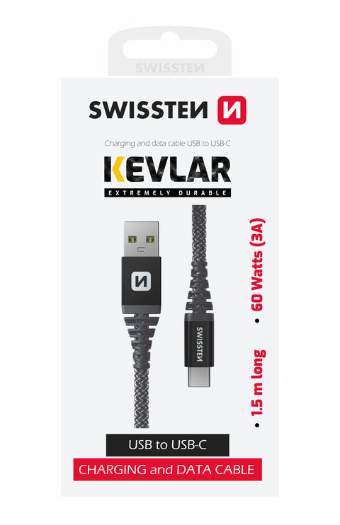 Swissten Kevlar Type-C USB Cable - 71541010 - 1.5m - Grey