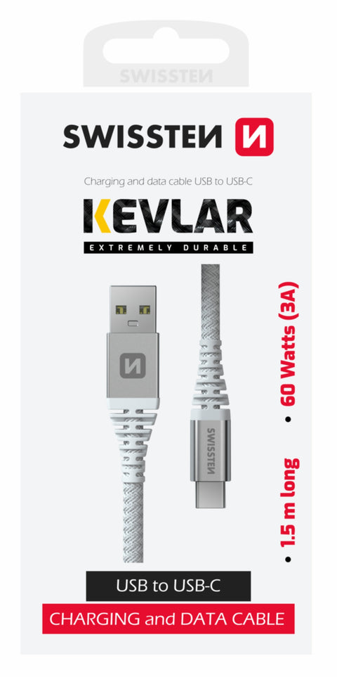 Swissten Kevlar USB-A To USB-C Cable - 71541011 - 1.5 Meter - White