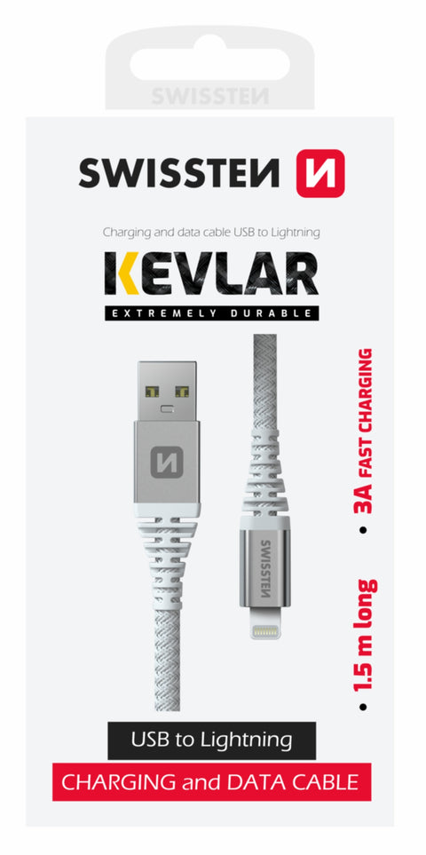 Swissten Kevlar Lightning To USB-A Cable - 71541012 - 1.5 Meter - White