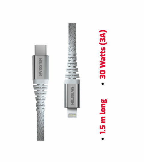 Swissten Kevlar Lightning To USB-C Cable - 71541013 - 1.5 Meter - White