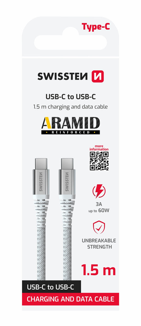 Swissten Aramid Reinforced USB-C Cable - 71541014 - 1.5 Meter - White
