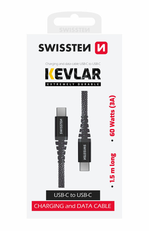 Swissten Kevlar Type-C To Type-C USB Cable - 71542010 - 1.5m - Grey