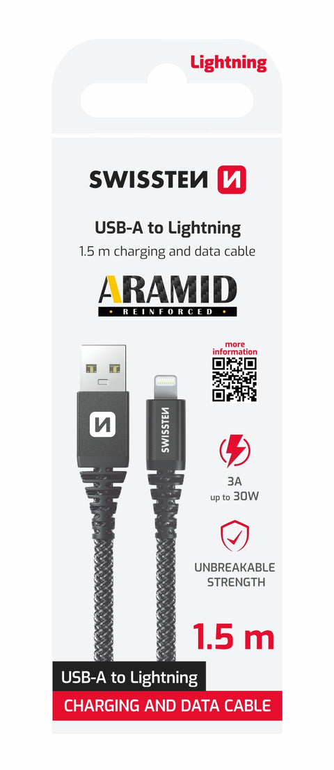 Swissten Aramid Reinforced Lightning Cable - 71543010 - 1.5m - Grey
