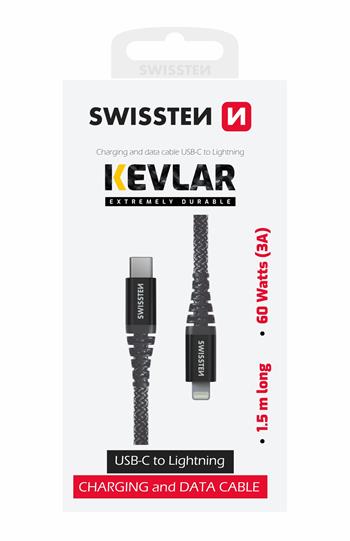Swissten Kevlar Type-C To Lightning Cable - 71544010 - 1.5m - Grey