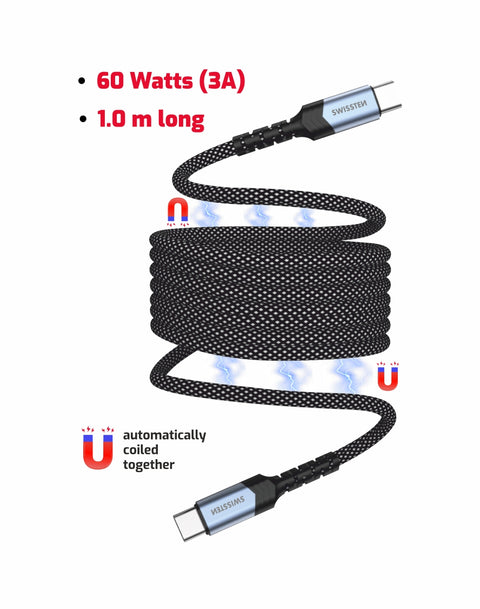 Swissten Self-Winding USB-C To USB-C Cable - 71551010 - 1 meter