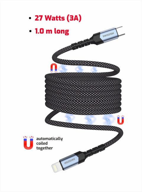 Swissten Self-Winding Lightning To USB-C Cable - 71551020 - 1 meter