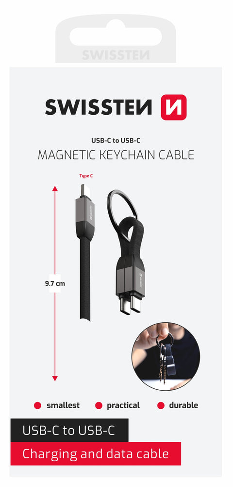 Swissten USB-C To USB-C Magnetic Keychain Cable - 71551040 - 9.7cm - Black