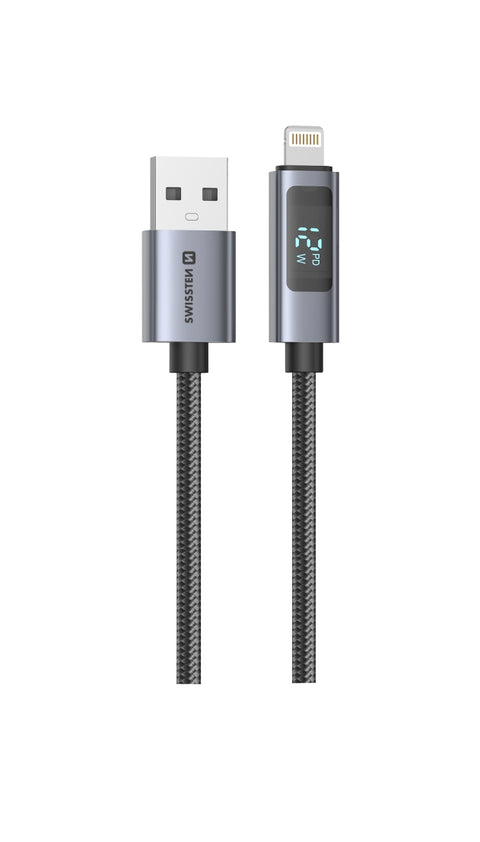 Swissten Lightning Cable To USB Cable With LCD  - 71551070 - 1.5 Meter - Black