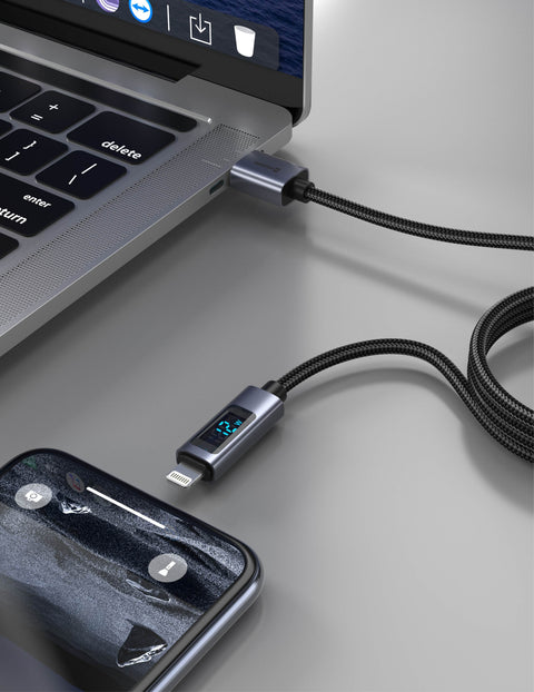 Swissten Lightning Cable To USB Cable With LCD  - 71551070 - 1.5 Meter - Black