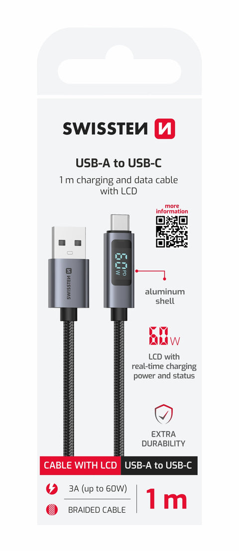 Swissten USB-C Cable With LCD - 71551073 - 1 Meter - Black