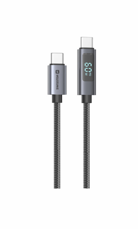 Swissten USB-C To USB-C Cable With LCD - 71551074 - 1.5 Meter - Black
