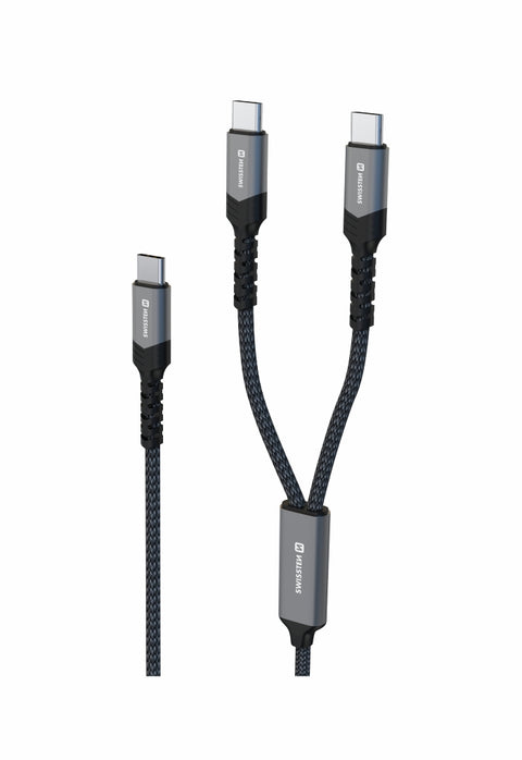 Swissten Textile 2-in-1 Dual USB-C Cable (100W) - 72501201 - 1.5 Meter