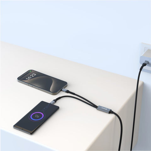 Swissten Textile 2-in-1 Dual USB-C Cable (100W) - 72501201 - 1.5 Meter