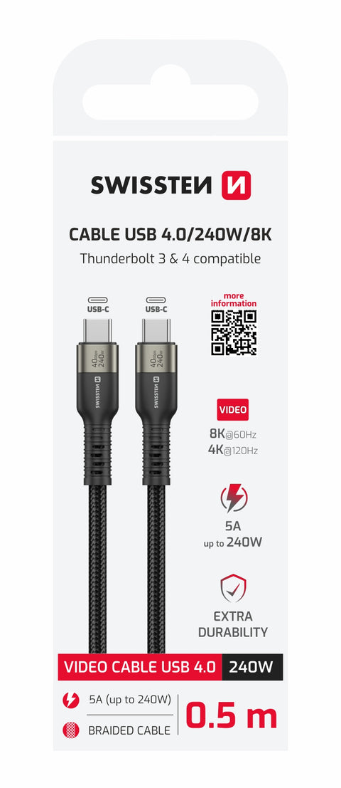 Swissten USB-C 4.0 Video Data Cable (240W) - 72501203 - 0.5 Meter