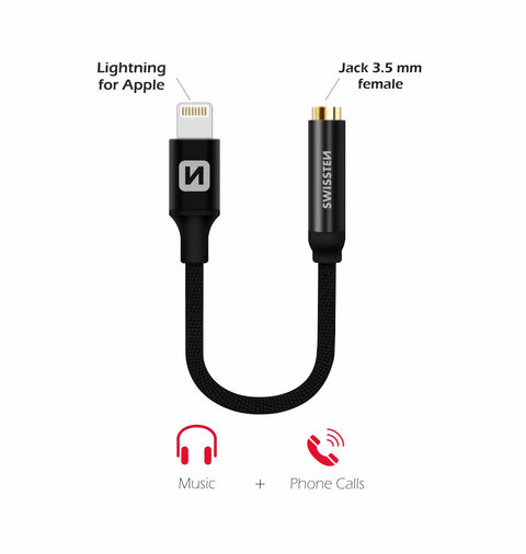 Swissten Textile 3.5mm Jack To Lightning Adapter - 73501211 - 0.15m - Black