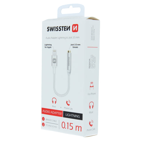 Swissten Textile 3.5mm Jack To Lightning Adapter - 73501212 - 0.15m - Silver