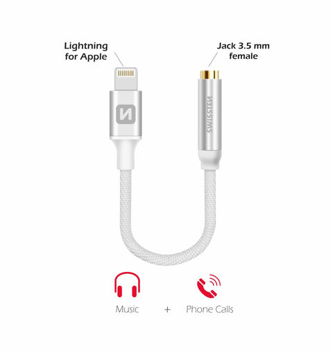 Swissten Textile 3.5mm Jack To Lightning Adapter - 73501212 - 0.15m - Silver