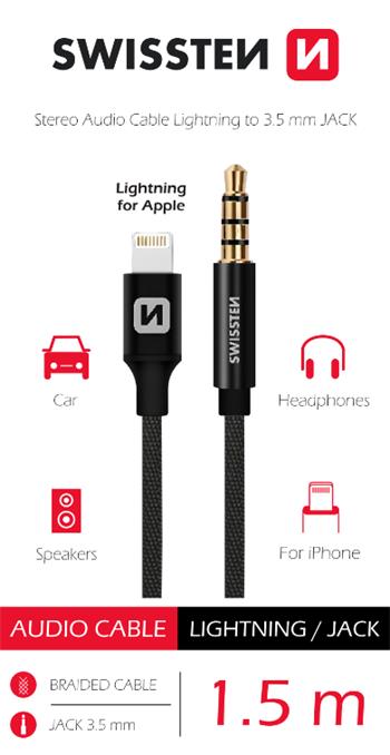 Swissten Textile Lightning Cable to 3.5mm (Male) Cable - 73501213 - 1.5M - Black