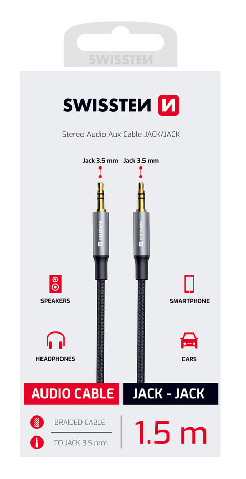 Swissten 3.5mm Jack to Jack Audio Cable - 73501215 - 1.5 Meter - Black
