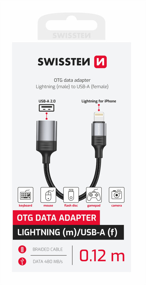 Swissten USB-A To Lightning OTG Adapter - 73501217 - 0.12m - Black