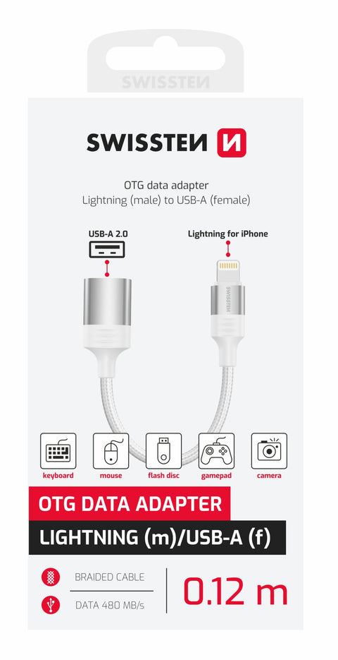 Swissten USB-A To Lightning OTG Adapter - 73501218 - 0.12m - White